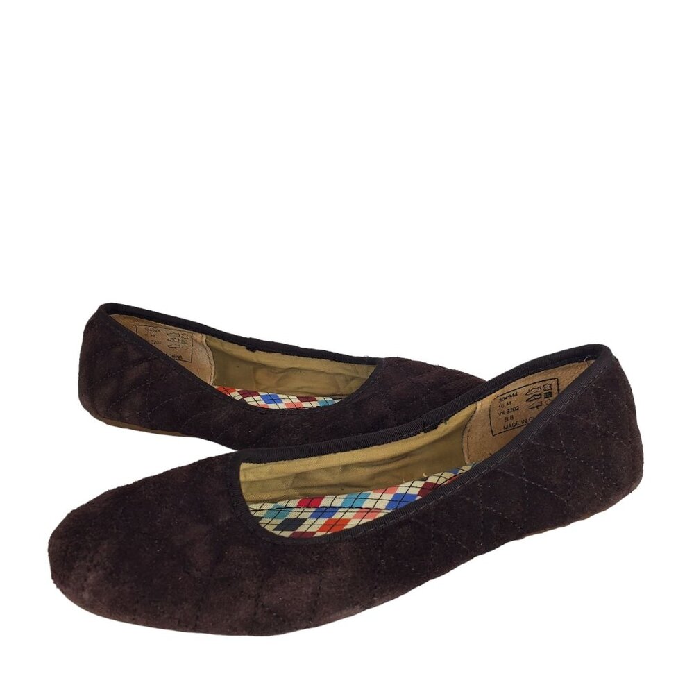 Lands' End Women's Brown Suede Quilted Slip‎ On Comfort Flats Shoes Size 10 M